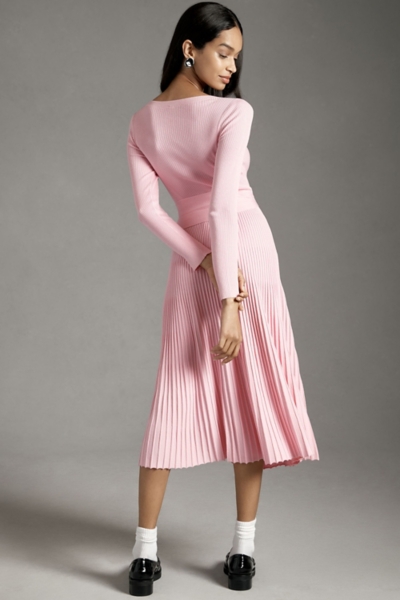knee length dresses for ladies Womens Chunky Ribbed Tie Waist Midi Sweater Dress Sand main image 1