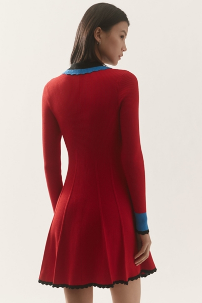 slim fit dress slacks Red Mock Neck Ribbed Long Sleeve Sweater Dress S / Red