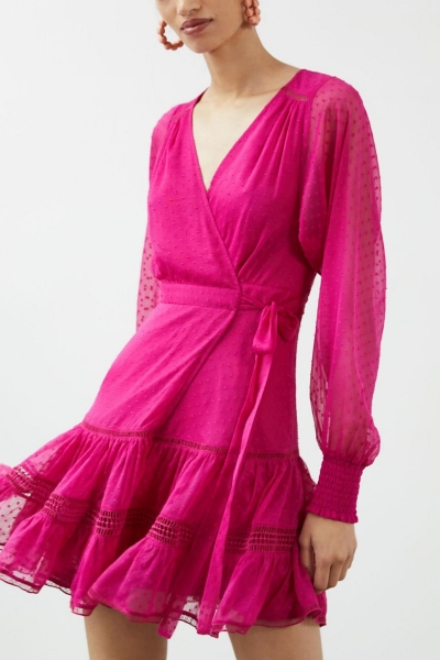 knee length dresses for ladies Gal Satin Wrap Mini Dress - Burgundy main image 0