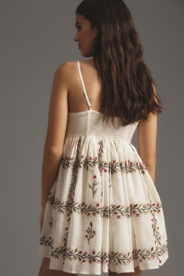 Square-Neck Floral Embroidered Mini Dress | Nuuly