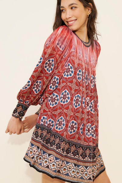 knee length dresses for ladies Rust Retro Print Halter Mini Dress - Dress main image 1