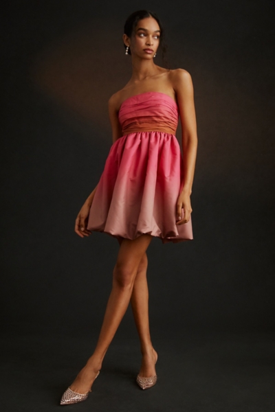 fitted lace wedding dress Irena Strapless Mini Dress Orange