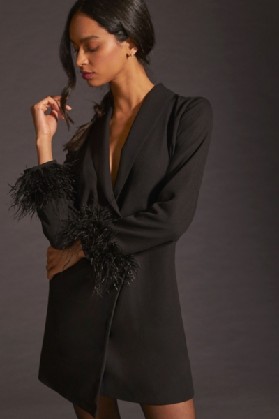 Faux-Feather-Cuff Blazer Dress | Nuuly