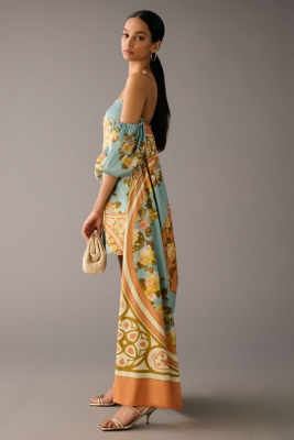 Off-The-Shoulder Printed Cape Dress