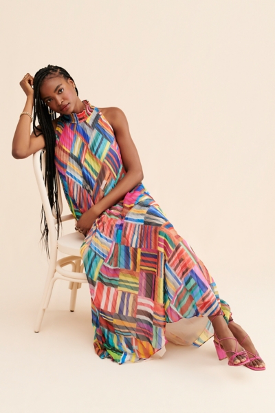chinese dress ladies PLEATED HALTER NECK MIDI DRESS / SOIS BOUTIQUE  Sois Boutique ,LLC