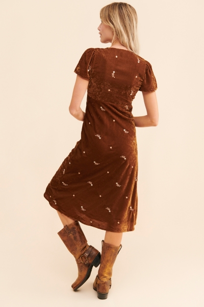 Embroidered Velvet Midi Dress | Nuuly