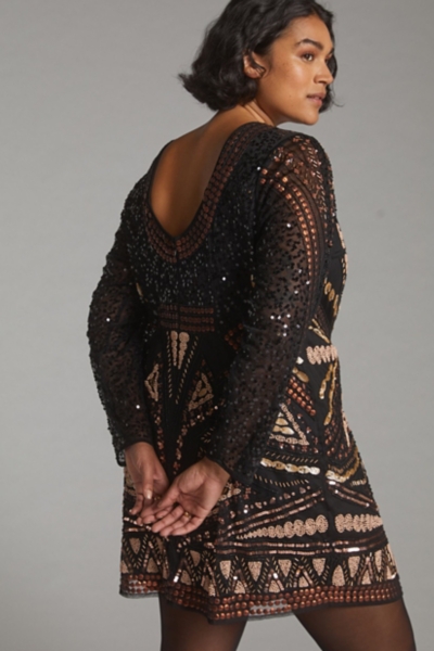 slim fit dress slacks Embellished Soft-Scoop Backless Fitted Mini Dress in Gold - 10 main image 0