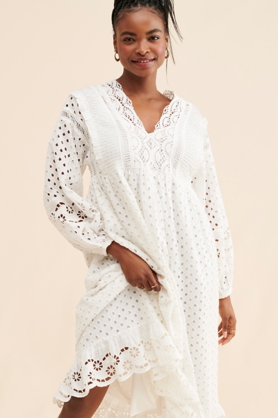chinese dress ladies White Embroidered Eyelet Lace Maternity Maxi Dress – PinkBlush