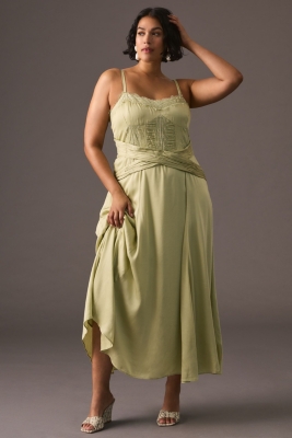 A-Line Lace-Trimmed Midi Dress | Nuuly