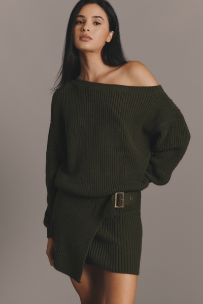 belted mini knit dress Sweater new-260720