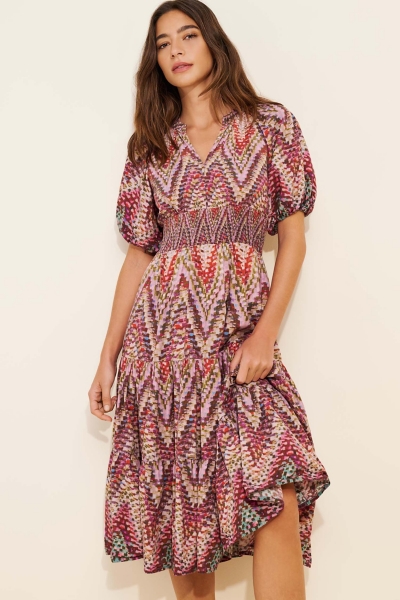 puff sleeved midi dress Anthropologie Puff-Sleeved Jacquard Midi Dress at MarketFair Shoppes in  Princeton, NJ