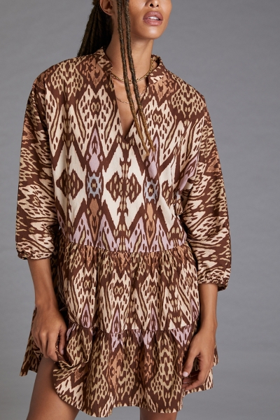 brown flowy short dress Tiff Floral Mini Dress, Brown L / Brown main image 0