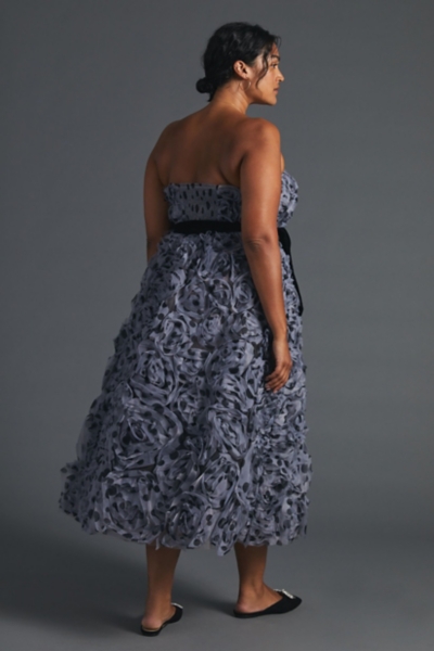 Appliqued Tulle Strapless Midi Dress | Nuuly