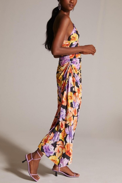 asymmetrical-hem midi dress Asymmetric Hem Draped Midi Dress – shopaleena