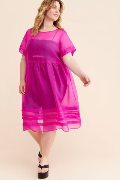 strapless open back dress Puff Sleeve Floral Organza Dress L main image 1