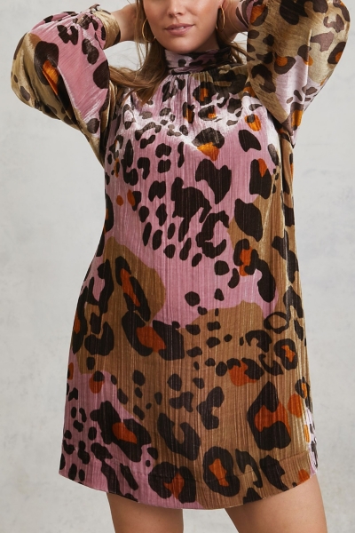 knee length dresses for ladies Penny Lane Leopard Print Mini Dress - US 16