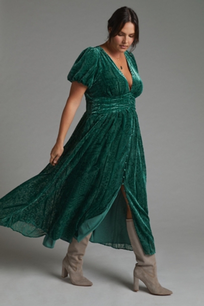 falling petals velvet maxi dress Baltic Born Womens Aurora Velvet Maxi Dress | Jade + Bronze Floral main image 1
