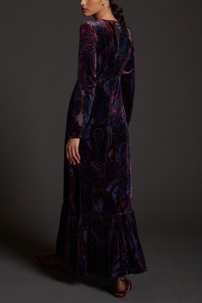 knee length dresses for ladies Heloise Solid Velvet Burnout Maxi Dress Black / M main image 1