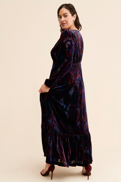 chinese dress ladies Well Versed Burnout Velvet Maxi Dress Slate Blue