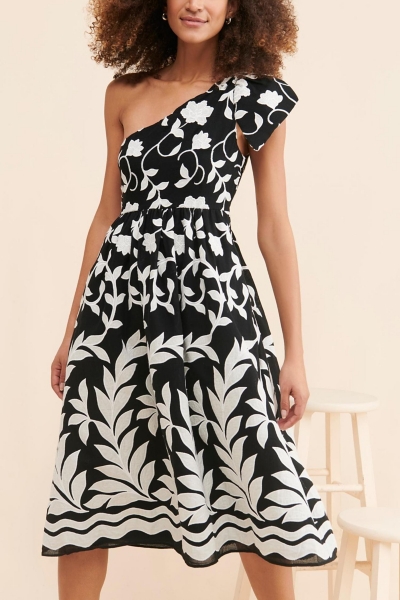 open lace back dress Black/White Stripe One Shoulder Dress  WHIF Clothing Boutique