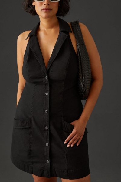 low cut blazer dress Black Sleeveless Blazer Dress X29618