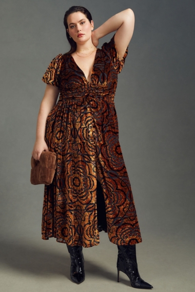 brown velvet burnout dress Briotte Velvet Burnout Maxi Dress