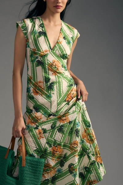 v neck cap sleeve dress Maxi – She Slays Fashion shoulder neckline adds a timeless and sophisticated touch Ruffled Cap Sleeve Deep V-Neck