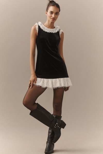 Ruffle-Trim Velvet Mini Dress | Nuuly