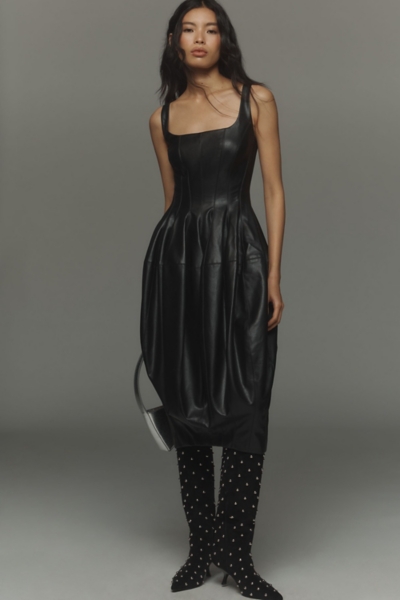 slim fit dress slacks Black Vegan Leather Mini Dress main image 0