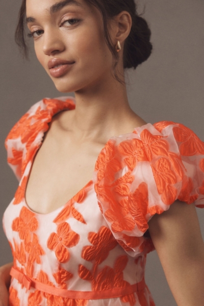 open lace back dress Red Puff Sleeve Mini Dress - All Dresses main image 0