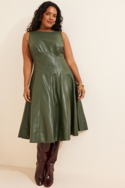 Faux-Leather A-Line Midi Dress | Nuuly