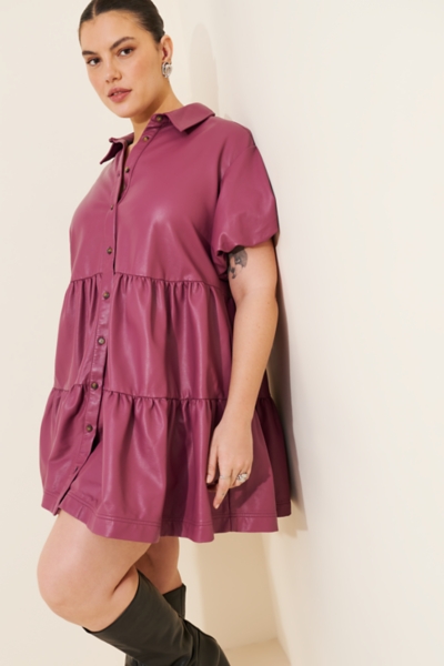 The Bettina Faux-Leather Mini Shirt Dress | Nuuly