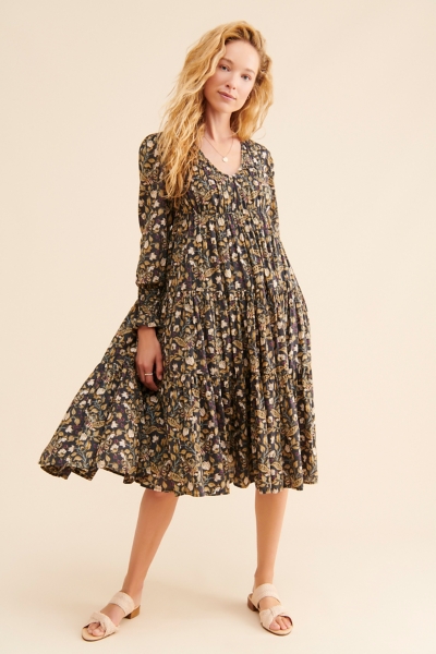 knee length dresses for ladies Odette Floral Lace Midi Dress - Buttermilk
