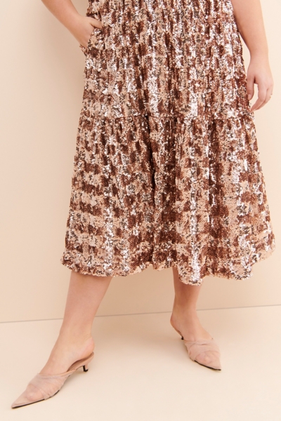 knee length dresses for ladies Bernadette V-Neck Sequin Midi Dress – Maison Gassmann main image 0