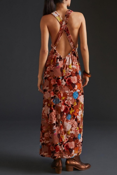 fitted lace wedding dress Ember Floral Velvet Maxi Dress – Cuffs main image 1