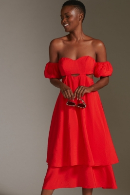 Red off the shoulder cheap midi dress