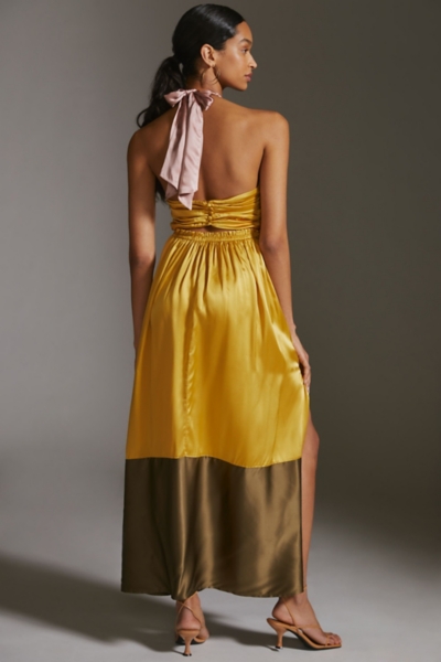 silk colorblocked maxi dress Carolina Herrera Multicolor Silk Midi Dress
