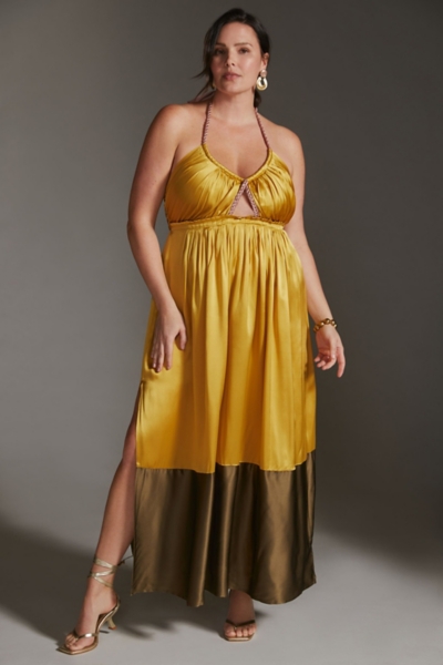 chinese dress ladies Ocean Mist Colorblock Linen Hailey Maxi Dress