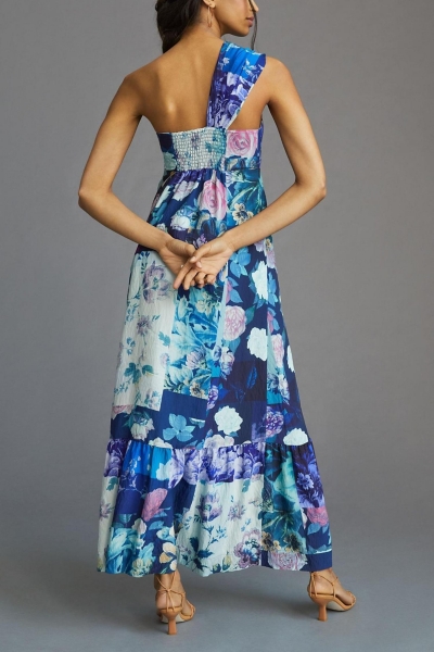 knee length dresses for ladies Lucinda One-Shoulder Maxi Dress -Chocolate – The Self Styler main image 1