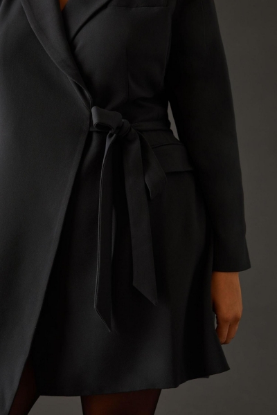 chinese dress ladies Leather Oversized Belted Blazer Dress - Black
