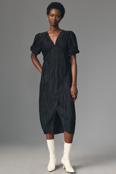 V-Neck Pleated Slim Midi Dress | Nuuly