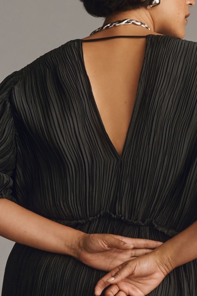 V-Neck Pleated Slim Midi Dress | Nuuly
