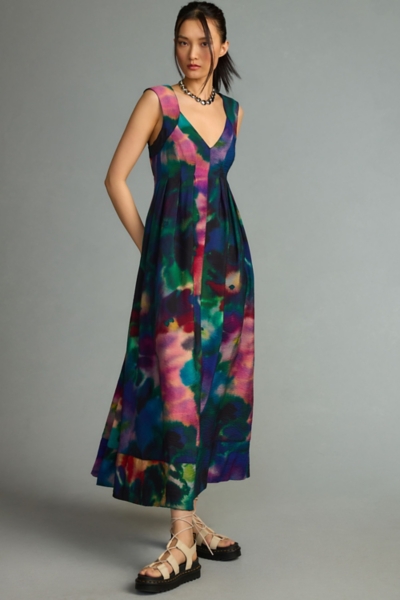 navy blue dress for baby girl Floor Length V-Neck Pleated Chiffon A-Line Dress