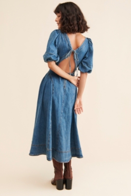 Puff-Sleeve Seamed Denim Dress | Nuuly