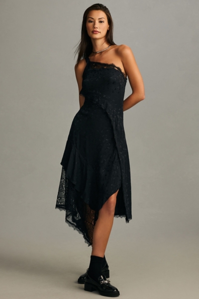 スカート her lip to belted asymmetric lace dress ZARA NEW WOMAN SATIN EFFECT ASYMMETRICAL LACE DRESS BLACK XS-L