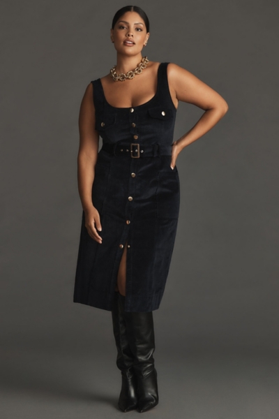Corduroy Slim Pinafore Midi Dress | Nuuly