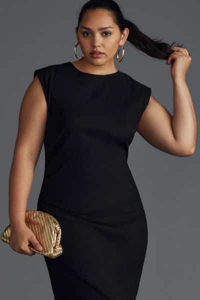knee length dresses for ladies Square Neck Cap Sleeve Bodycon Midi Dress