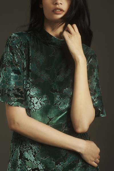 short-sleeve mock-neck velvet mini dress Short-Sleeve Mock-Neck Velvet Mini Dress