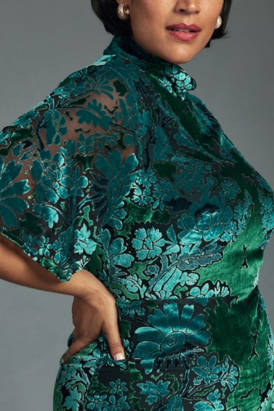 green velvet anthropologie dress Neerus Green Floral Printed Georgette Maxi Dress for Casual Women – Neerus  India main image 0