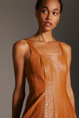 Half Leather Shirt Dress - Black | Manière De Voir USA